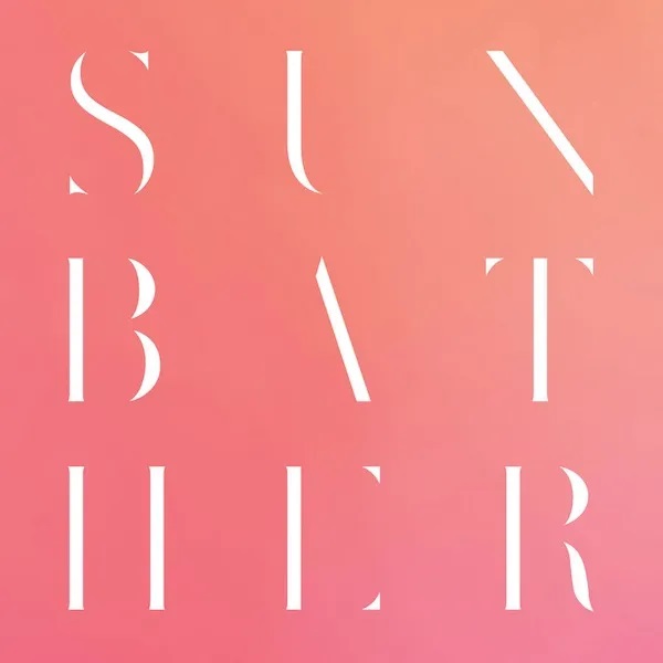 Capa do disco Sunbather, fundo degradê rosado e letras formando a palavra Sunbather.