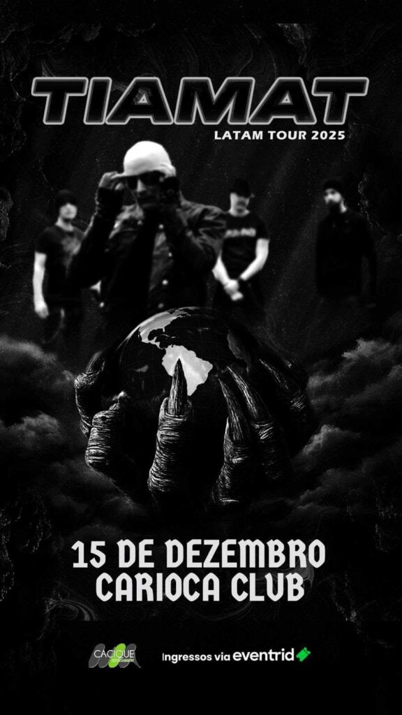 Flyer com imagem da banda Tiamat e data e local do show no Brasil